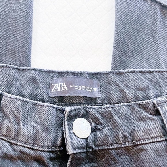 Zara Black Wide Leg Denim Jeans Fringed Hem SZ12 - Picture 3 of 8